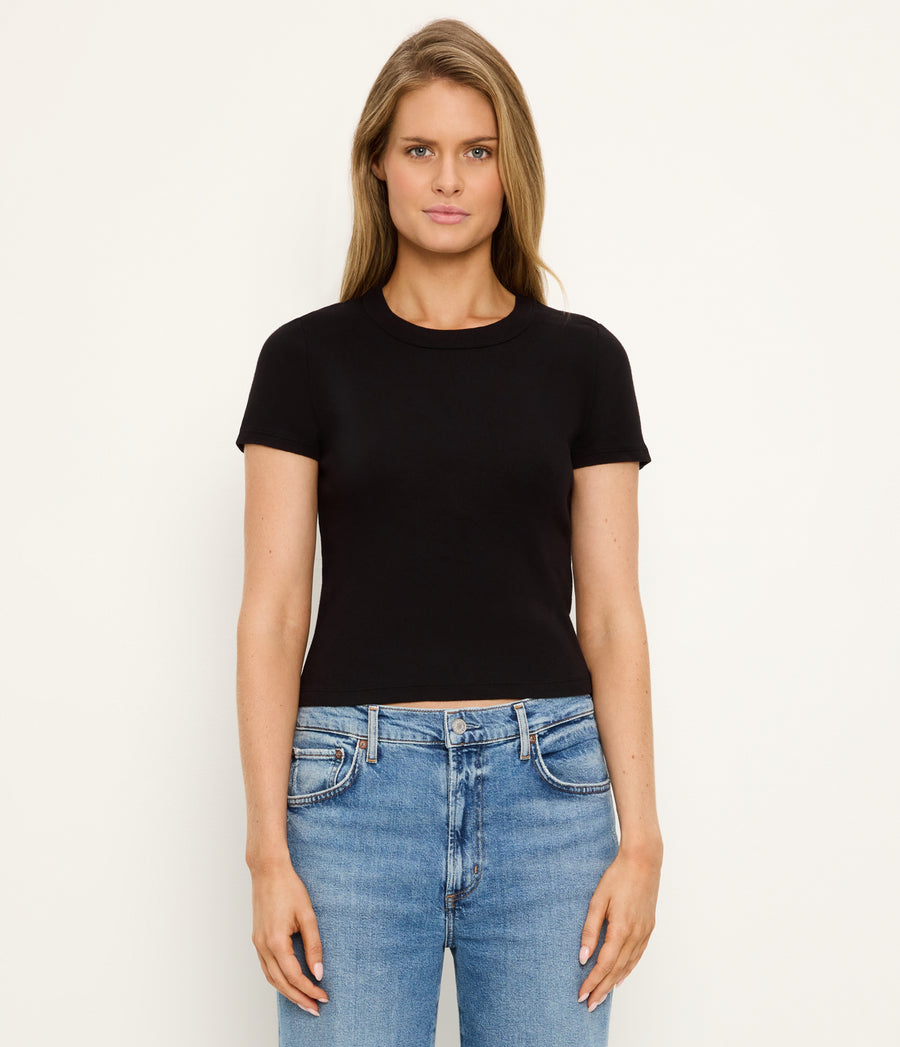 Mimi Cropped Tee in Black Full Body View #BLACK