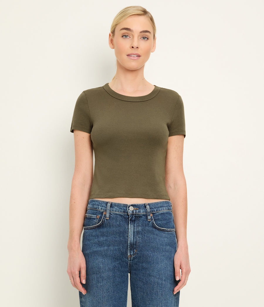 Mimi Cropped Tee in TOPIARY GREEN Full Body View #TOPIARY