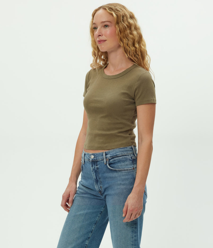 Mimi Cropped Tee in CAPER  Green Side View #CAPER