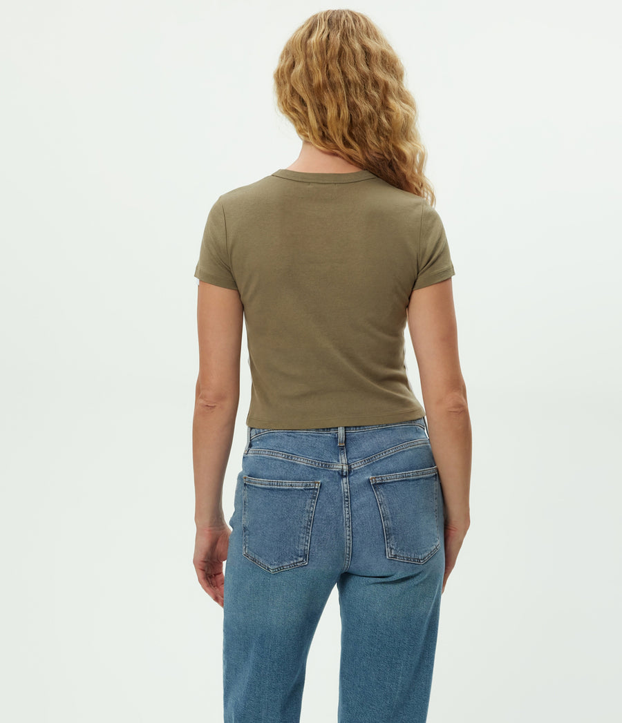 Mimi Cropped Tee in CAPER Green Back View #CAPER