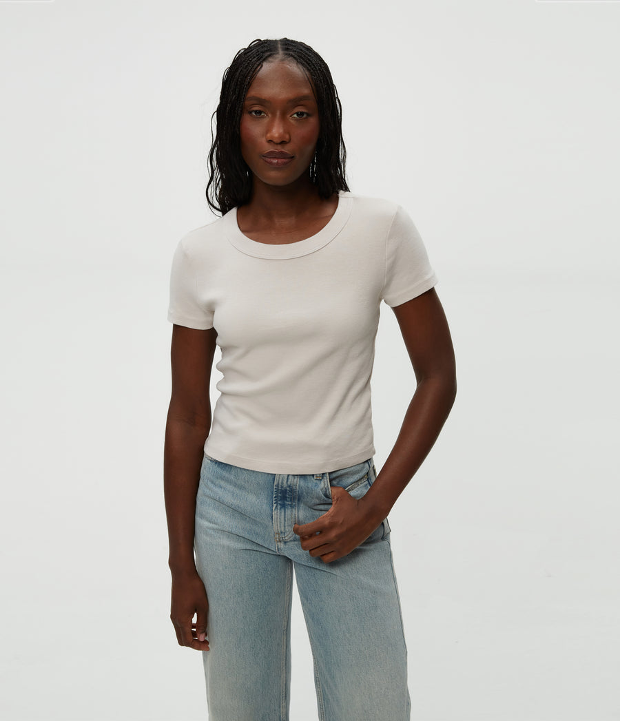 Mimi Cropped Tee in Cement  Close Up View #CEMENT