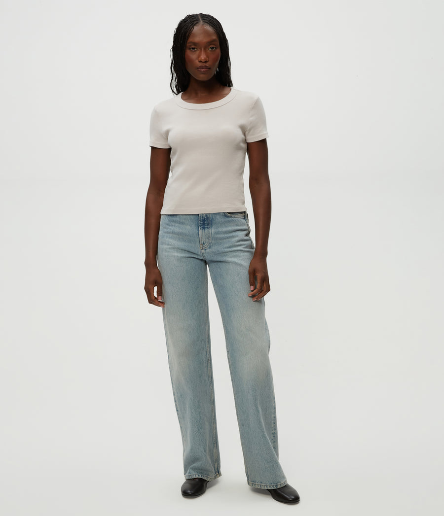 Mimi Cropped Tee in Cement  Full Body View #CEMENT