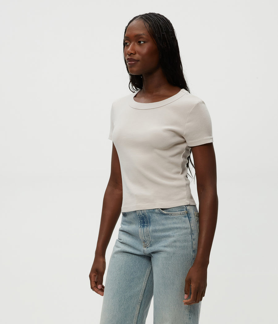 Mimi Cropped Tee in Cement  Side View #CEMENT