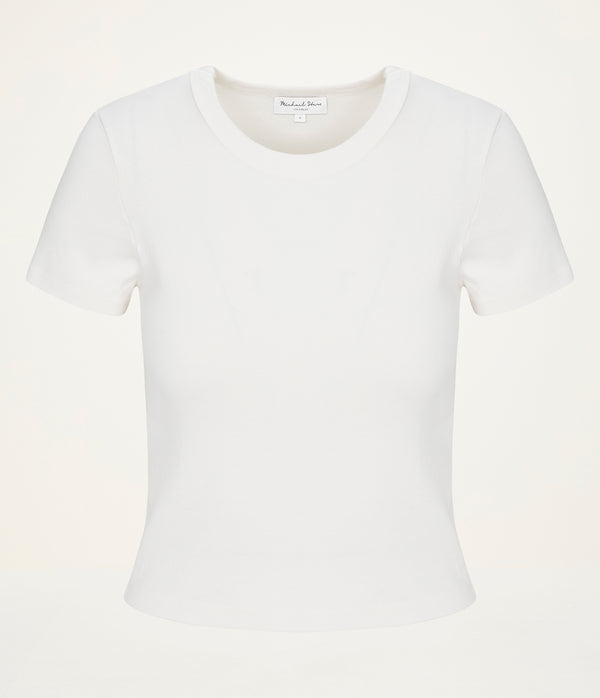 Mimi Cropped Tee  in Chalk White Close Up View #CHALK