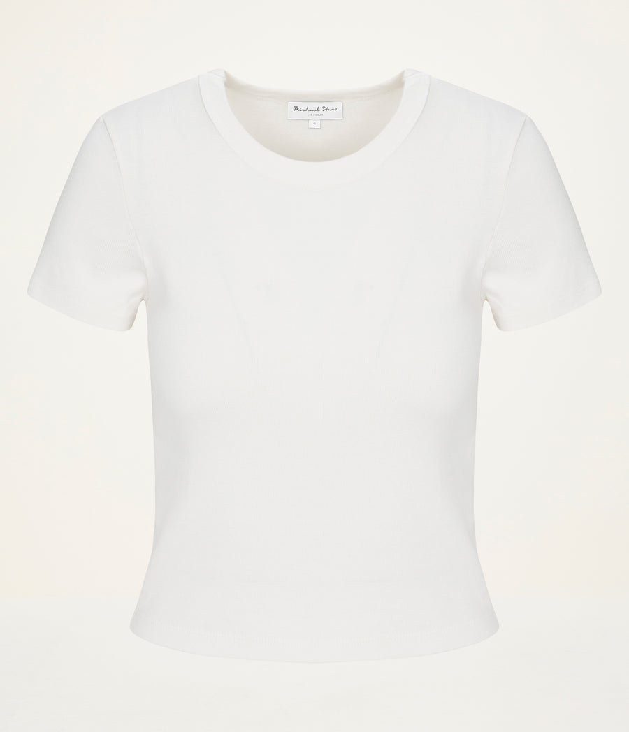 Mimi Cropped Tee  in Chalk White Close Up View #CHALK