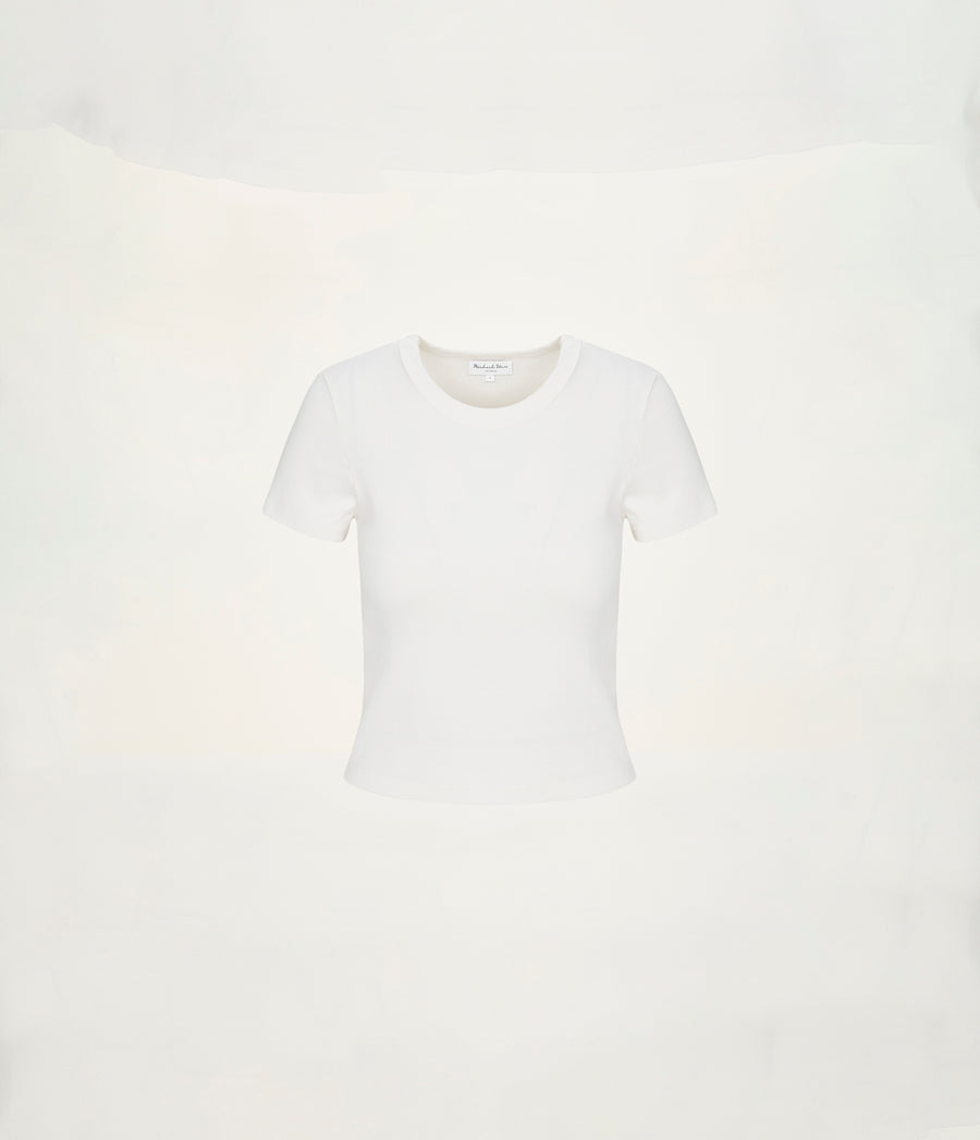 Mimi Cropped Tee  in Chalk White Close Up View #CHALK