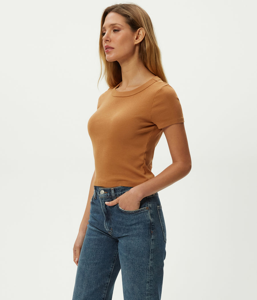 Mimi Cropped Tee in Cumin Brown Side View #CUMIN