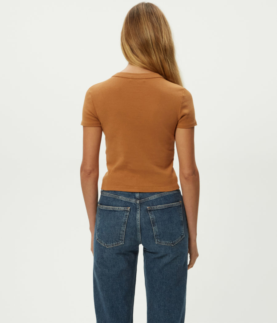 Mimi Cropped Tee in Cumin Brown Back View #CUMIN