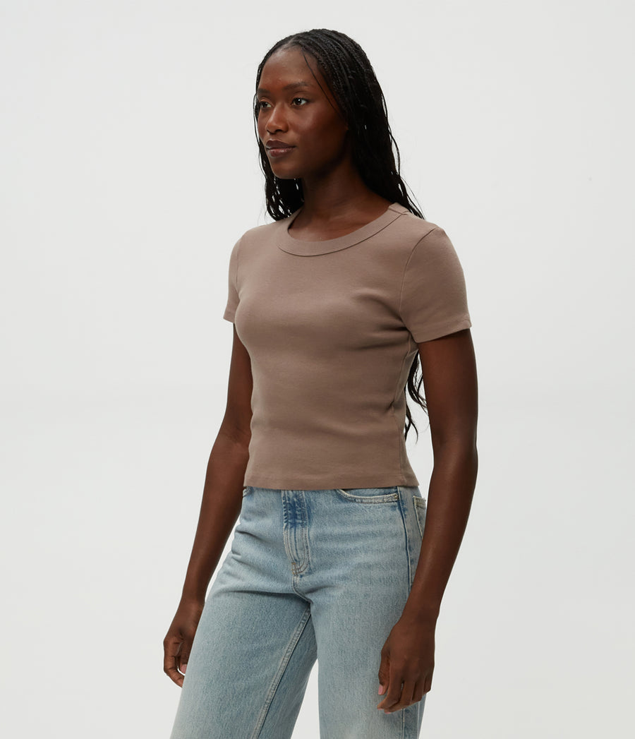 Mimi Cropped Tee in Cobblestone Brown Side View #COBBLESTONE