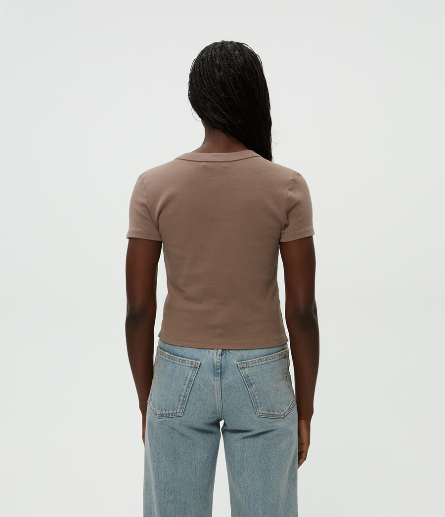 Mimi Cropped Tee in Cobblestone Brown Back View #COBBLESTONE