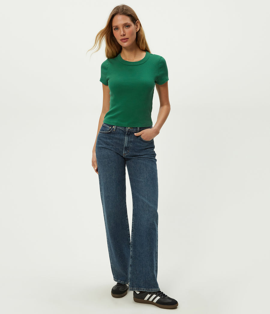 Mimi Cropped Tee in Emerald GREEN Full Body View #EMERALD