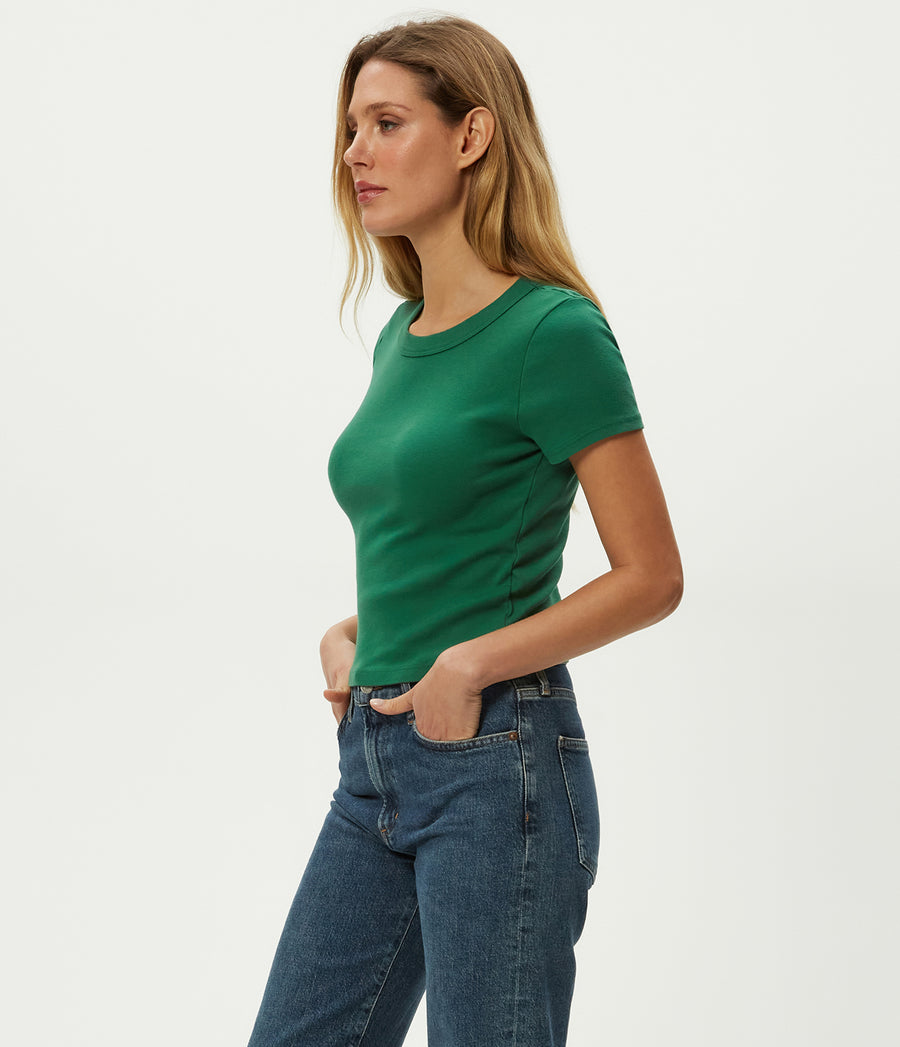 Mimi Cropped Tee in Emerald GREEN Side View #EMERALD