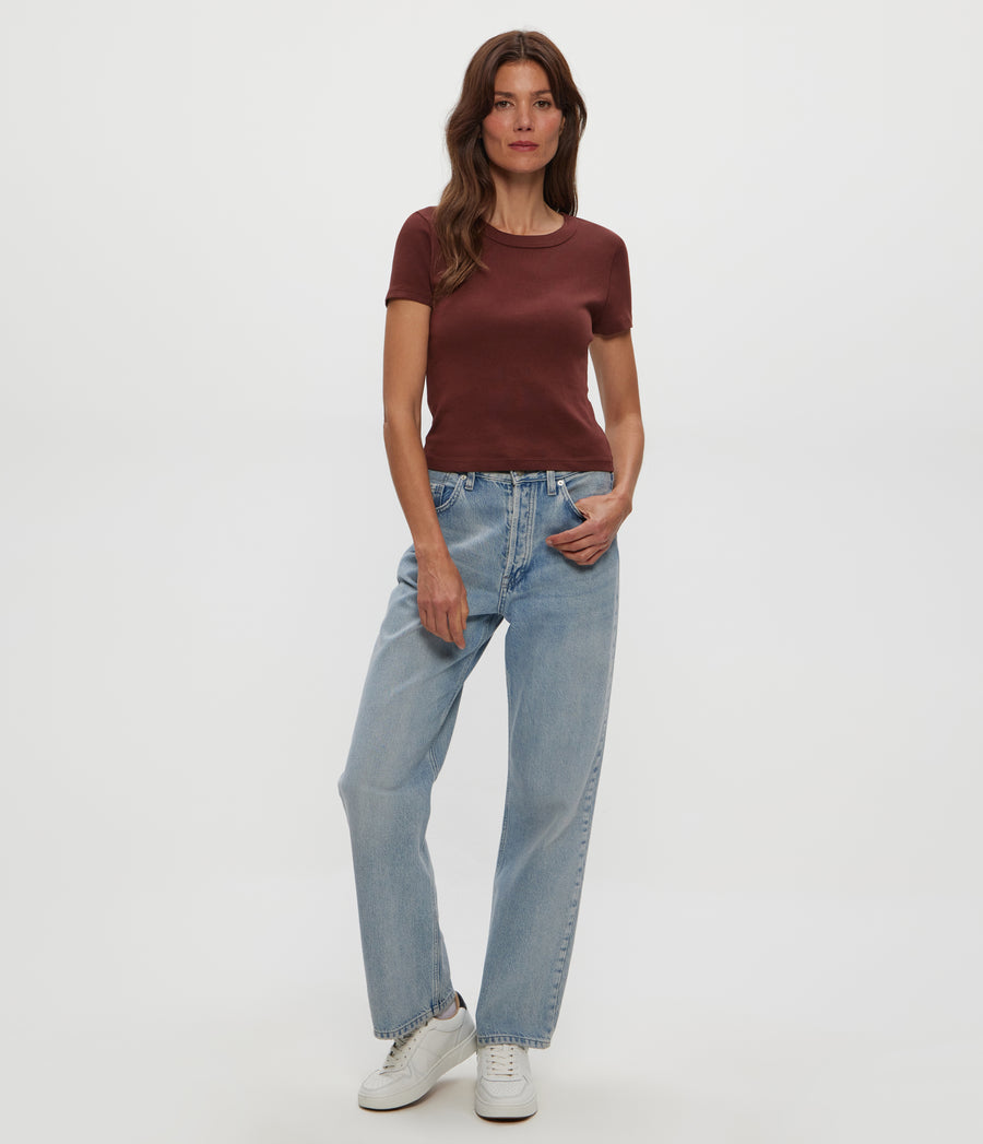 Mimi Cropped Tee in ESPRESSO Brown Full Body View #ESPRESSO
