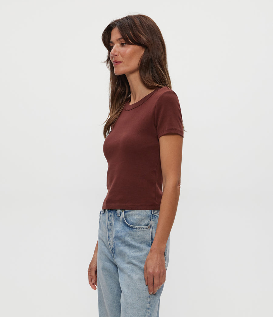 Mimi Cropped Tee in ESPRESSO Brown Side View #ESPRESSO