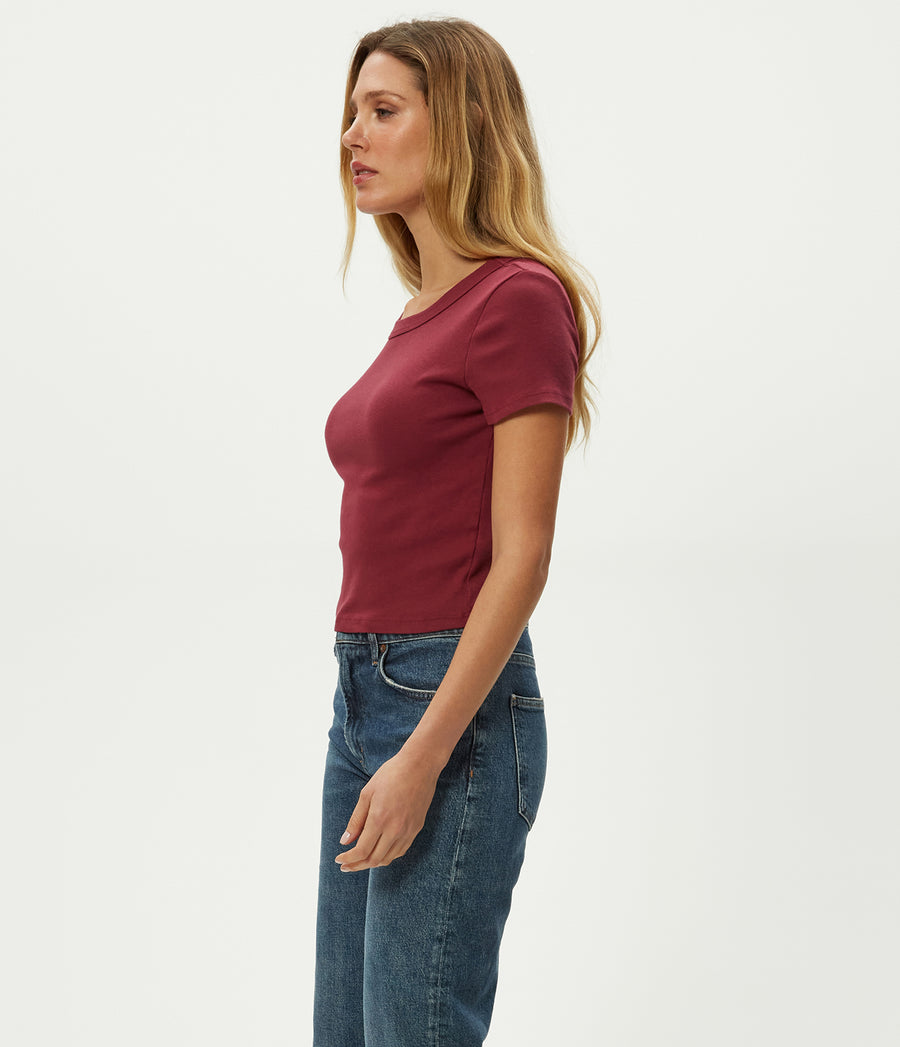 Mimi Cropped Tee in Garnet Red Side View #GARNET