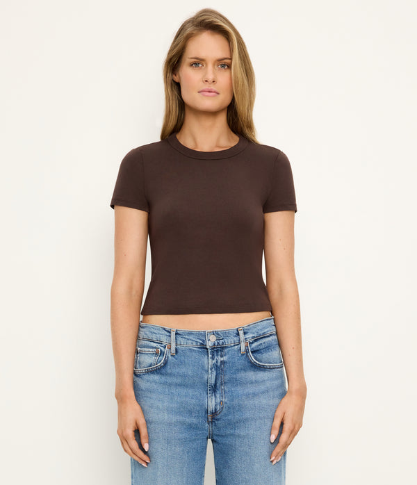 Mimi Cropped Tee in Java Brown Full Body View #JAVA