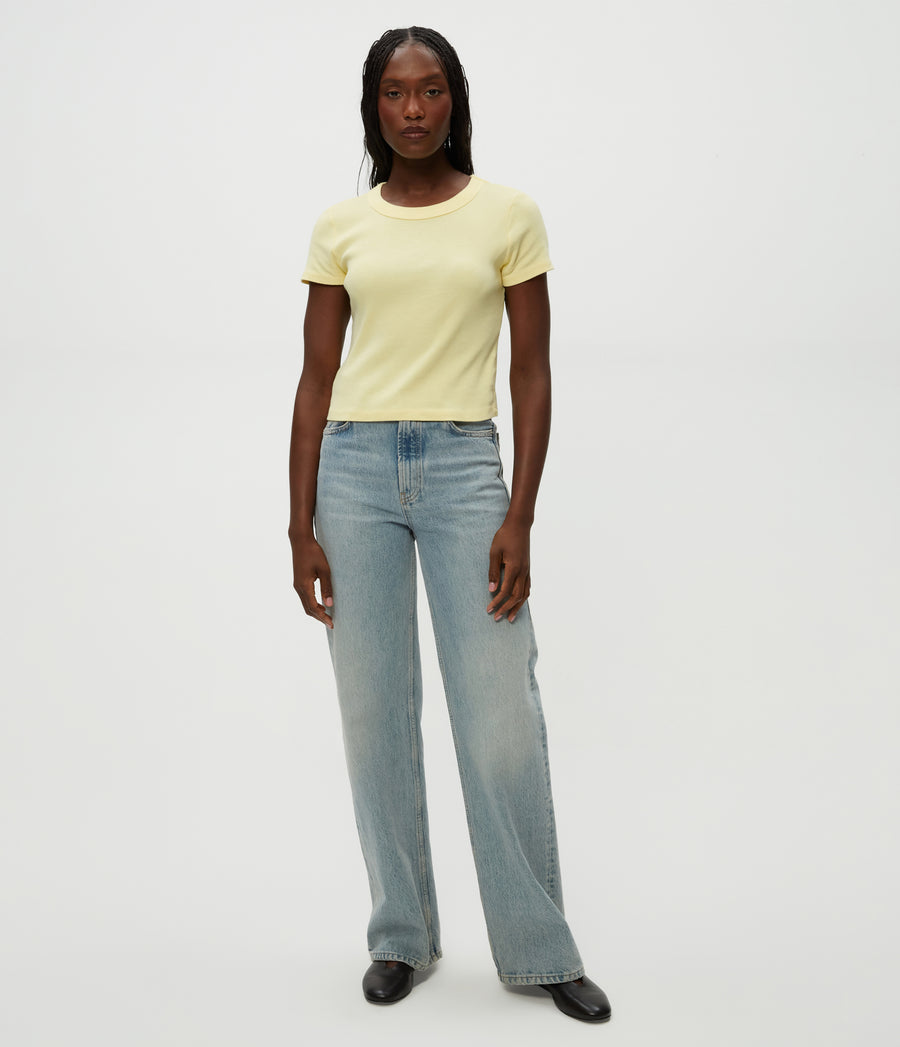 Mimi Cropped Tee in Lemonade Yellow Full Body View #LEMONADE