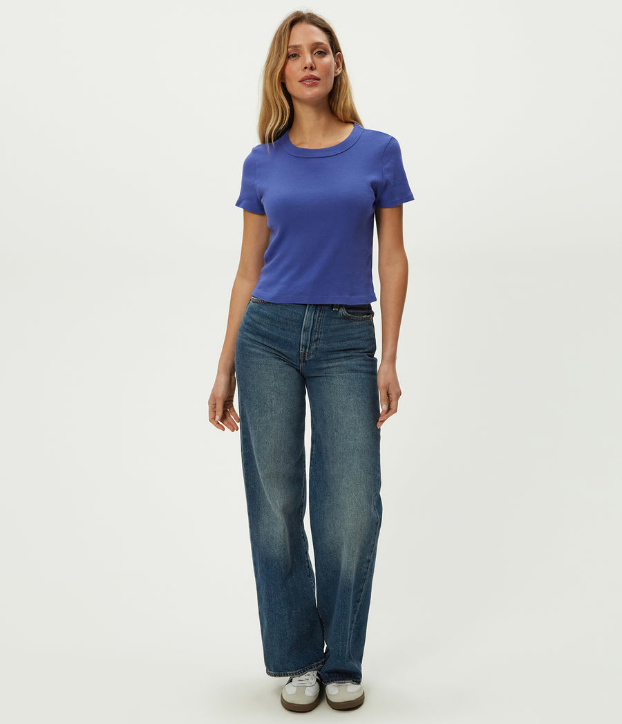 Mimi Cropped Tee in Lapis Blue Full Body View #LAPIS