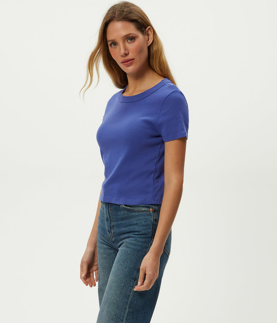 Mimi Cropped Tee in Lapis Blue Side View #LAPIS