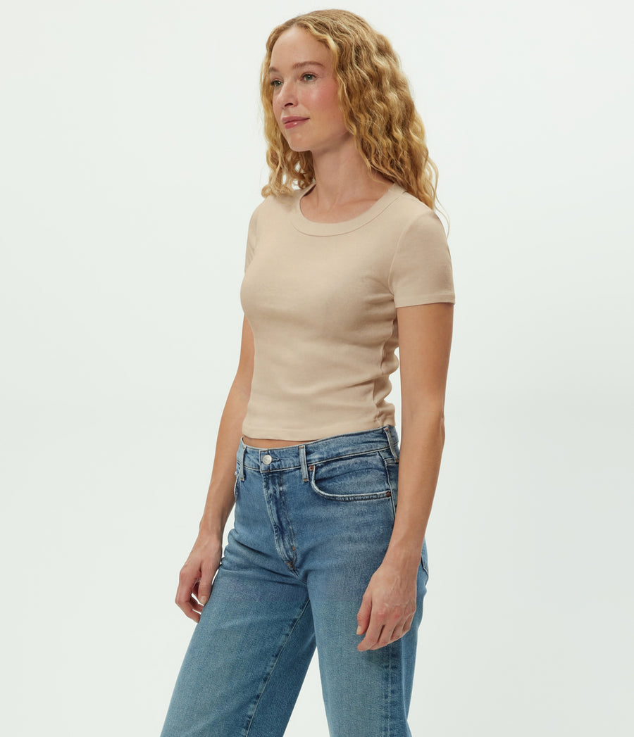 Mimi Cropped Tee in  MACADAMIA Beige Side View #MACADAMIA