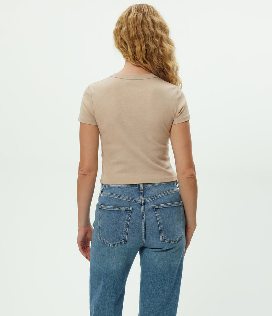 Mimi Cropped Tee in  MACADAMIA Beige Back View #MACADAMIA