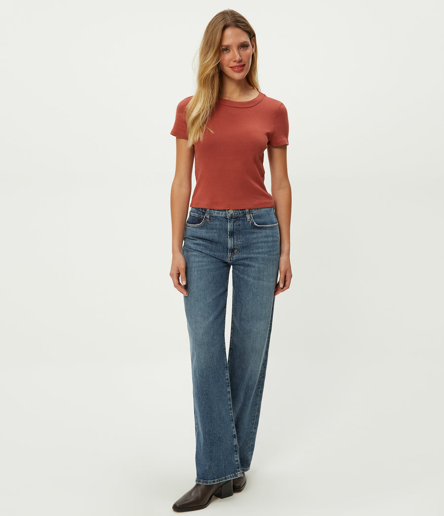 Mimi Cropped Tee in MUSE ORANGE Combo Full Body View #MUSE