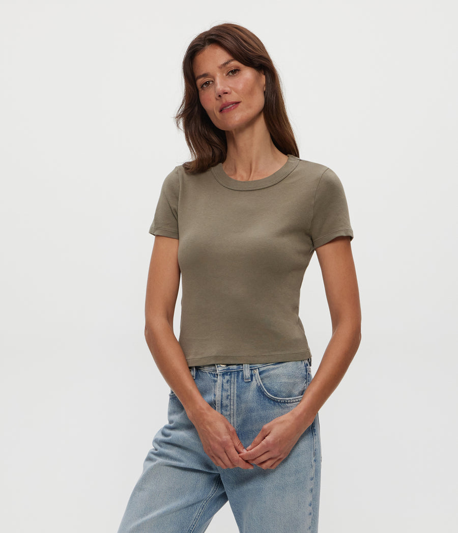 Mimi Cropped Tee in Olive Green Side View #OLIVE
