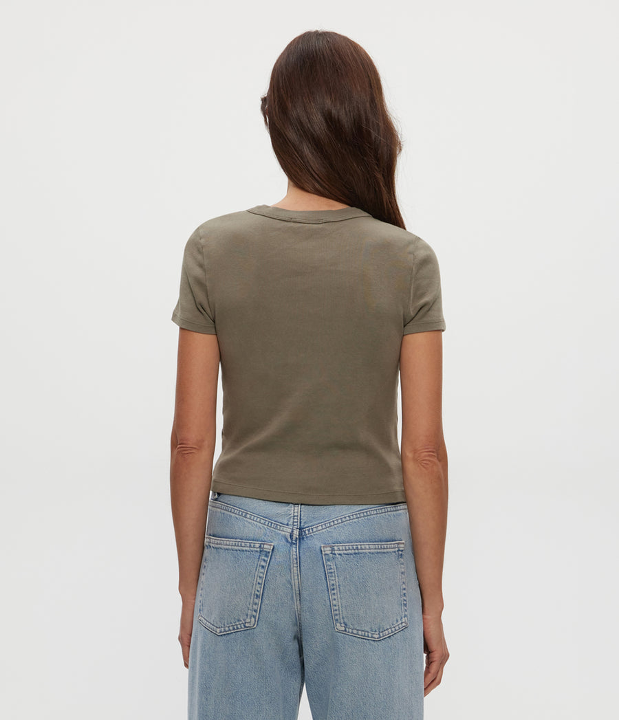 Mimi Cropped Tee in Olive Green Back View #OLIVE