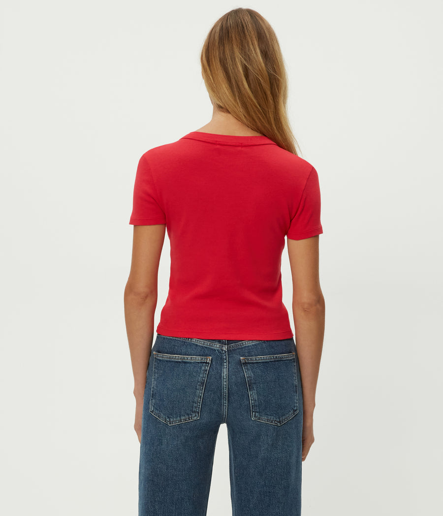 Mimi Cropped Tee in POPPY RED Combo Back View #POPPY