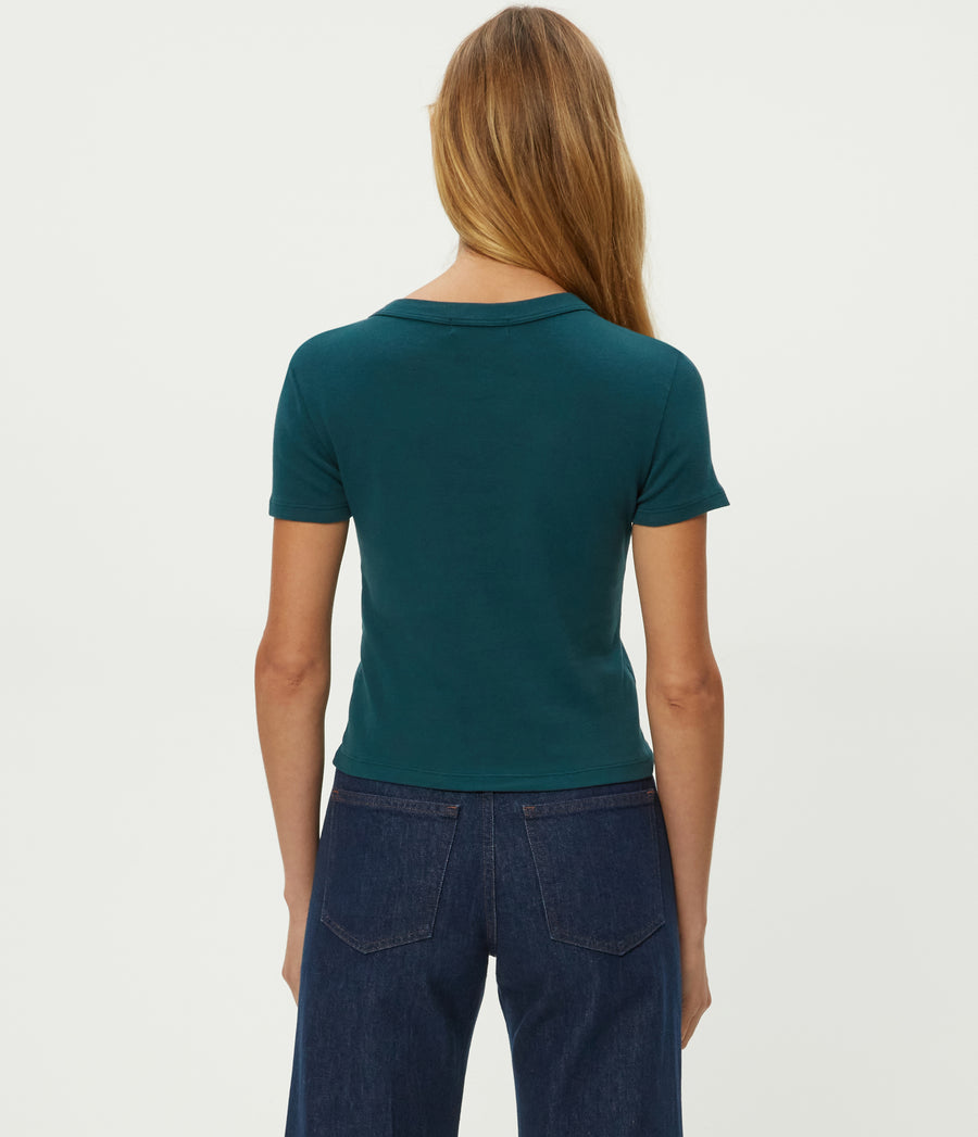 Mimi Cropped Tee in RAINFOREST BLUE Combo Back View #RAINFOREST
