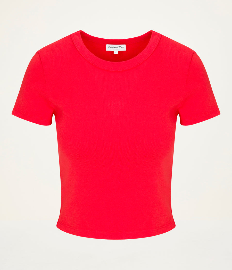 Mimi Cropped Tee in SAMBA RED Close up View #SAMBA