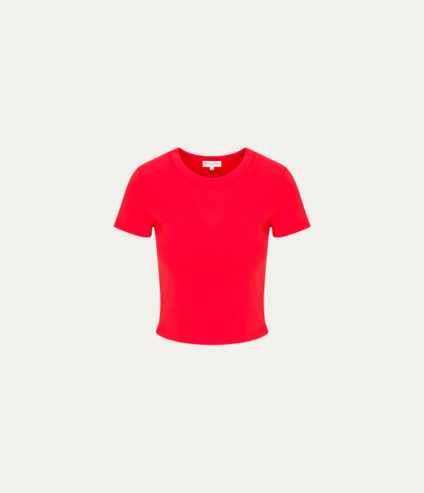 Mimi Cropped Tee in SAMBA RED Close up View #SAMBA