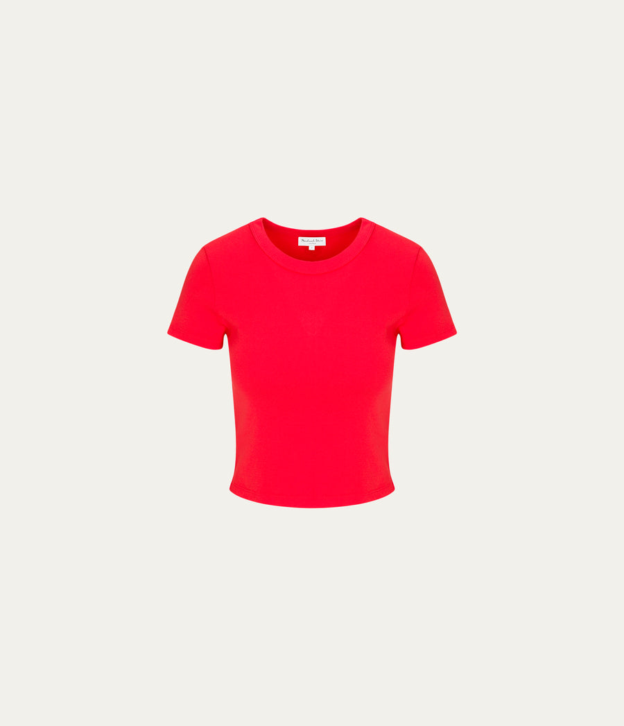 Mimi Cropped Tee in SAMBA RED Close up View #SAMBA