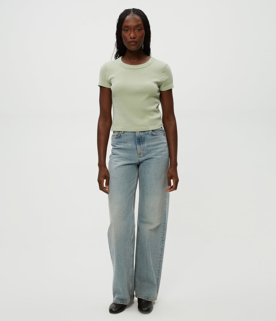 Mimi Cropped Tee in Seacrest Green Full Body View #SEACREST