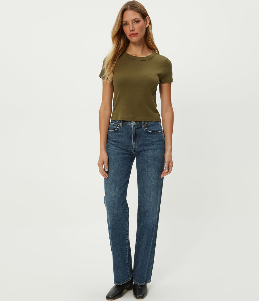 Mimi Cropped Tee in TOPIARY GREEN Full Body View #TOPIARY
