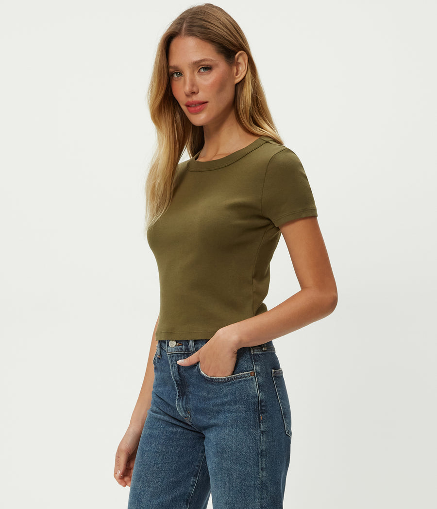 Mimi Cropped Tee in TOPIARY GREEN Side View #TOPIARY