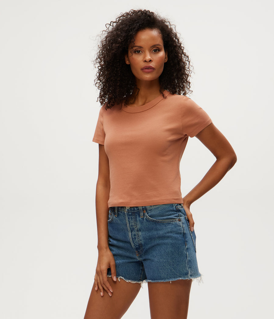 Mimi Cropped Tee in TERRA Orange Side View #TERRA