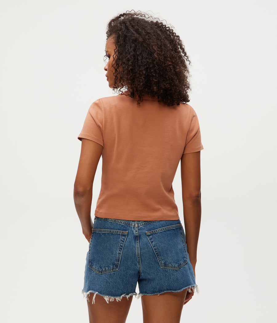 Mimi Cropped Tee in TERRA Orange Back View #TERRA