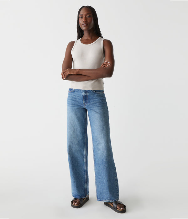 Kendall Cropped Tank in Cement Beige Full Body View #CEMENT