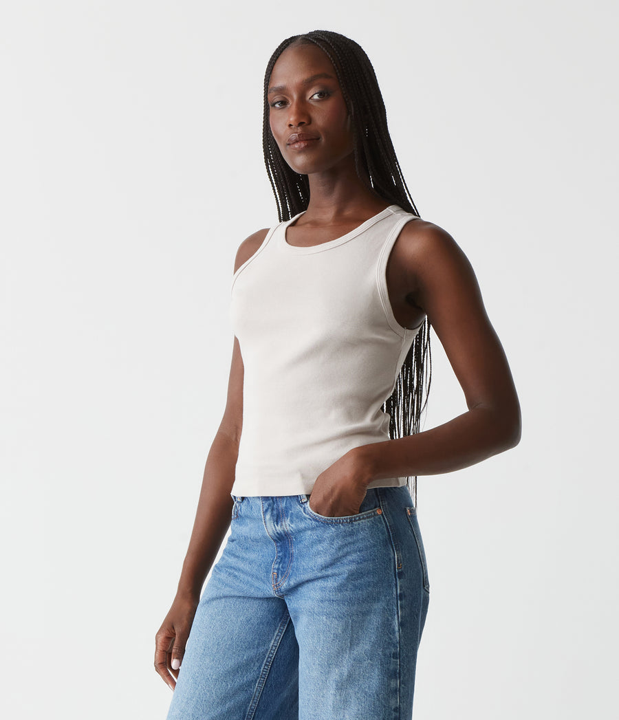 Kendall Cropped Tank in Cement Beige Side View #CEMENT