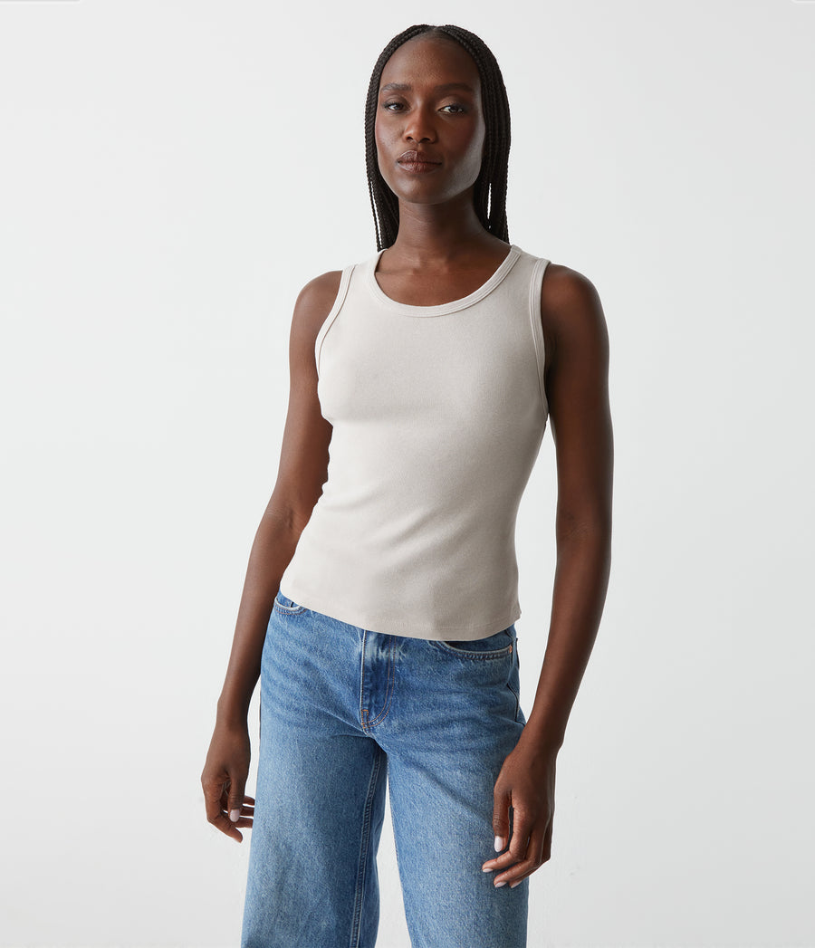 Kendall Cropped Tank in Cement Beige Close Up View #CEMENT