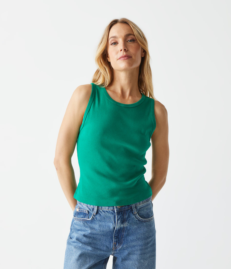 Kendall Cropped Tank in Kelly Green Close Up View #KELLY