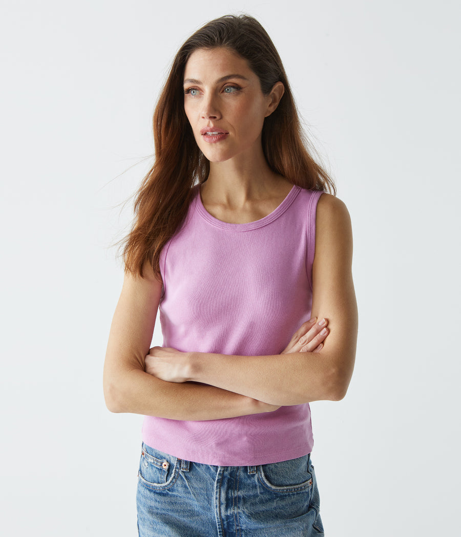 Kendall Cropped Tank in Smoothie Pink Front View #SMOOTHIE