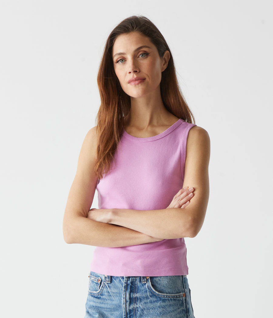Kendall Cropped Tank in Smoothie Pink Close Up View #SMOOTHIE