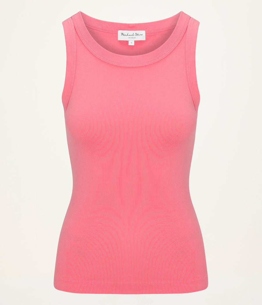 Paloma Tank  in CORAL SHERBET PINK Close up View #CORAL SHERBET