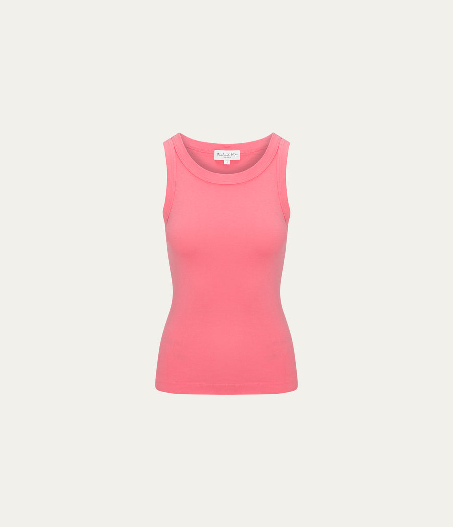 Paloma Tank  in CORAL SHERBET PINK Close up View #CORAL SHERBET
