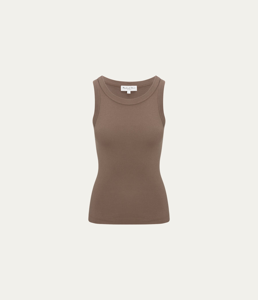 Paloma Tank  in QUICKSAND Brown Close up View #QUICKSAND