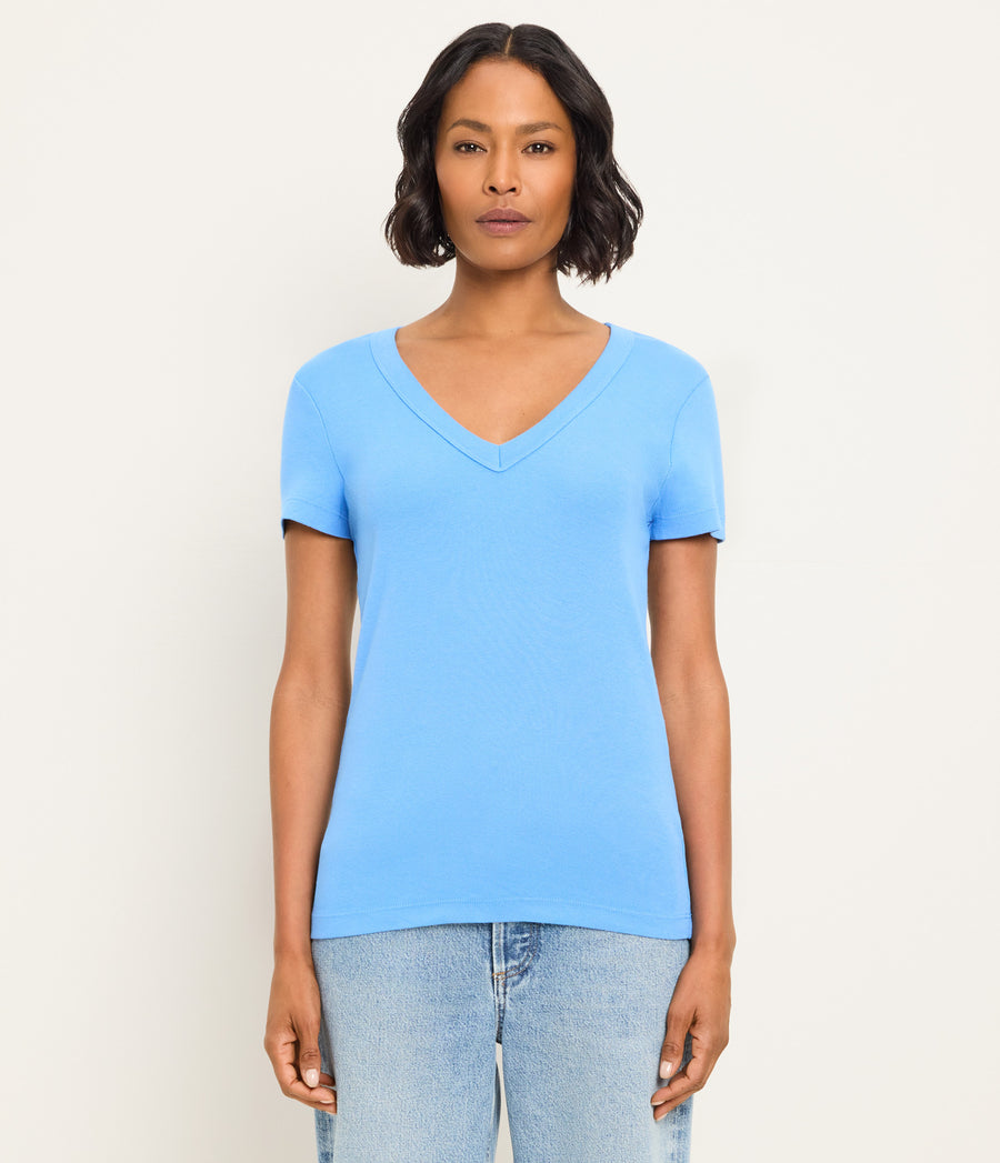 Nikki V-Neck Tee in BABY BLUE Blue Full Body View #BLUE RIBBON