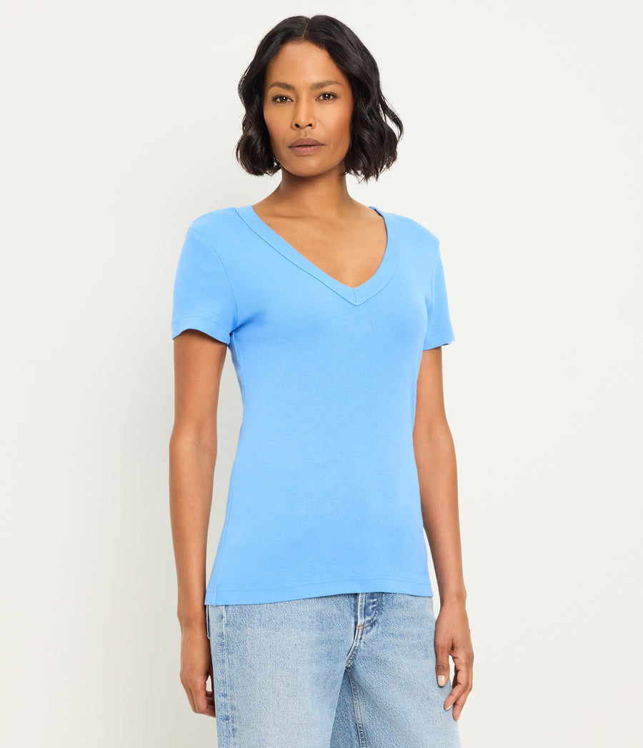 Nikki V-Neck Tee in BABY BLUE Blue Side View #BLUE RIBBON
