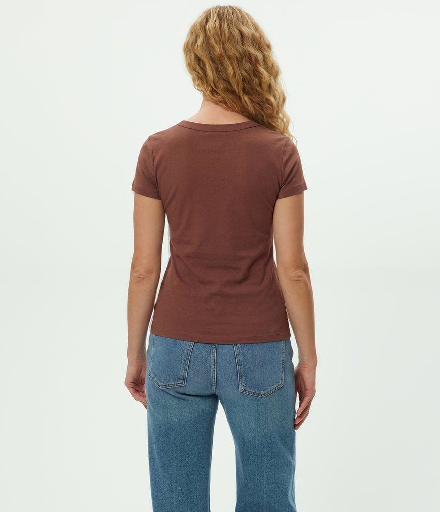 Nikki V-Neck Tee in Bark Browm Back View #BARK